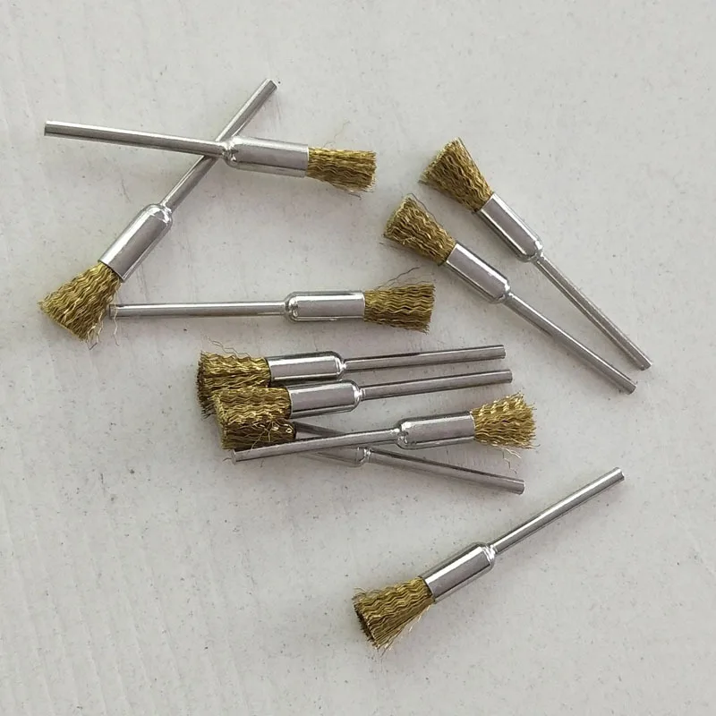 10pcs Brass Shape Wire Brush Polishing Wheels for Dremel Flat Round Rotary Tools Gold Wood Cleaning Deburring Derusting Pencil
