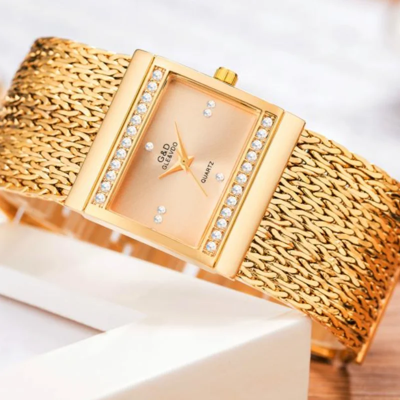 Ladies Wrist Watches Woman Famous Brand Dress Square Design Female Wristwatch Gold Stainless Steel Clock Montre Femme 2021