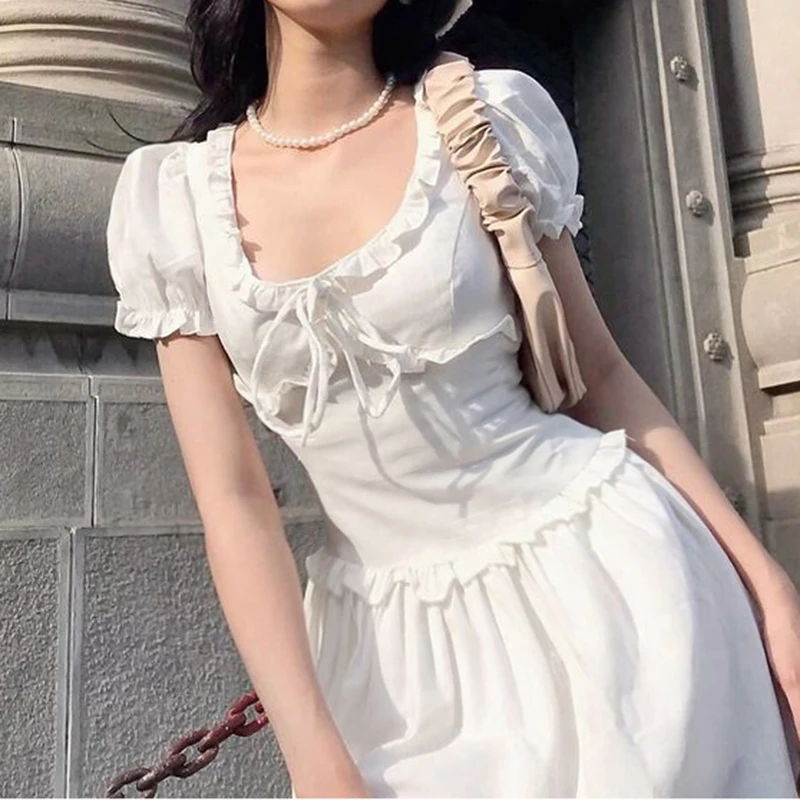 

Женская короткая юбка с оборками, ажурное ТРАПЕЦИЕВИДНОЕ ПЛАТЬЕ в стиле бохо, пляжное платье в Корейском стиле, Новинка лета 2022