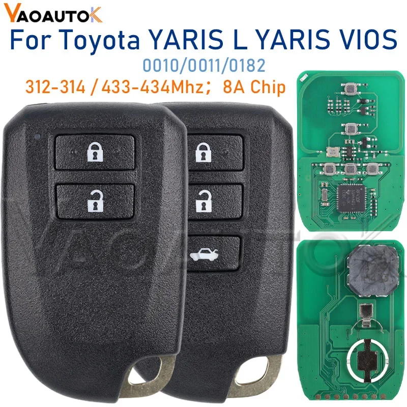 Автомобильный умный дистанционный ключ для Toyota YARIS L/VIOS 0010/0011/0182/312/314/433 МГц чип 8A P4