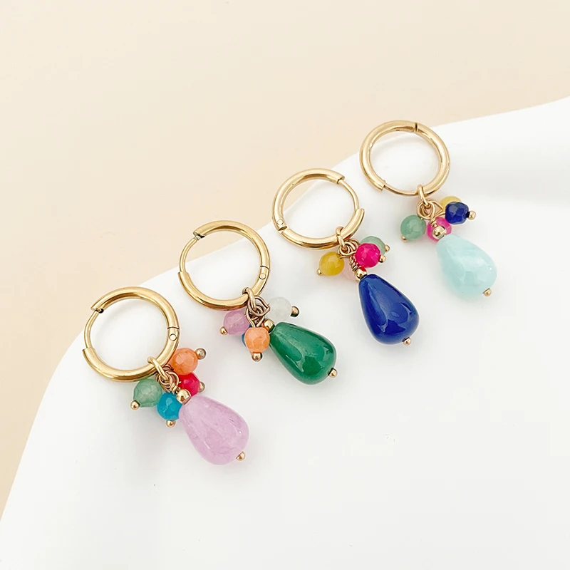 

Candy-colored Natural Stone Water Drop Geometric Pendant Earrings Handmade Beads Wear Exquisite Earrings For Women