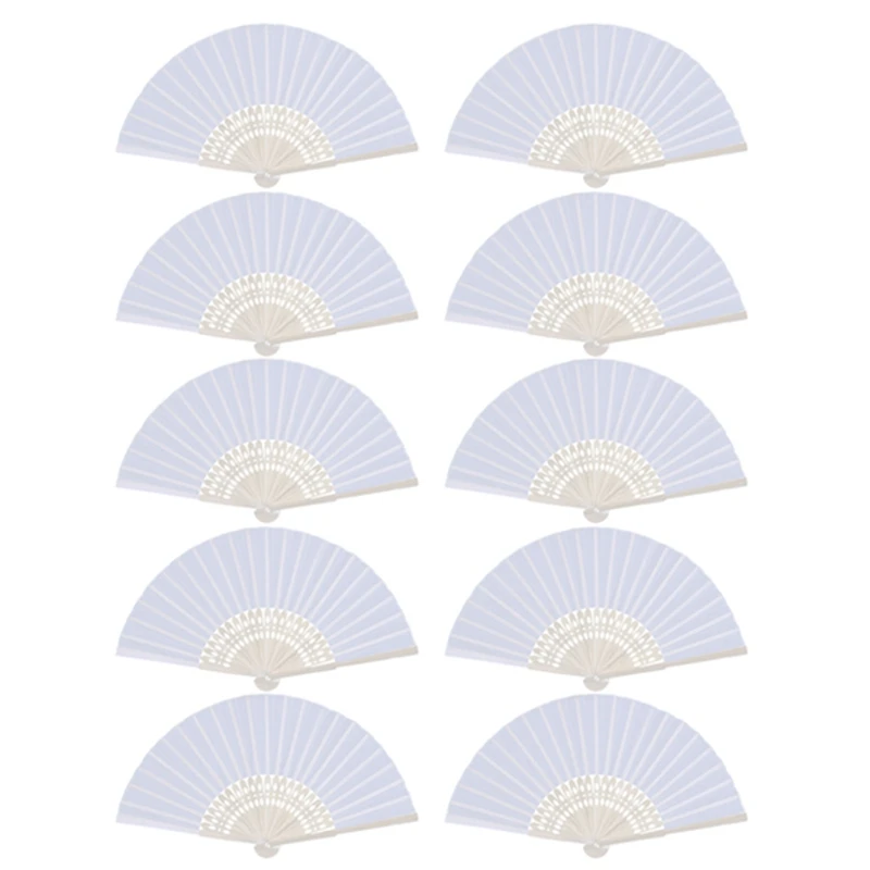 

20X Fan In White Silk Fabric + Bamboo With Gift Bag In Muslin For Wedding Personalized Dancing Writing Painting