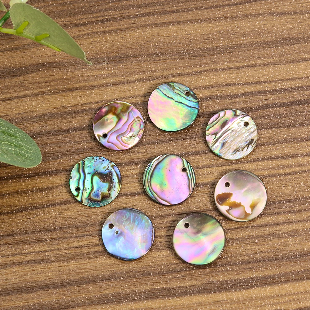 

4PCS 15MM Natural Seashell Pendant Multicolor Round Abalone Paua Shell Loose Beads Charms for Jewelry Making Necklace Earrings