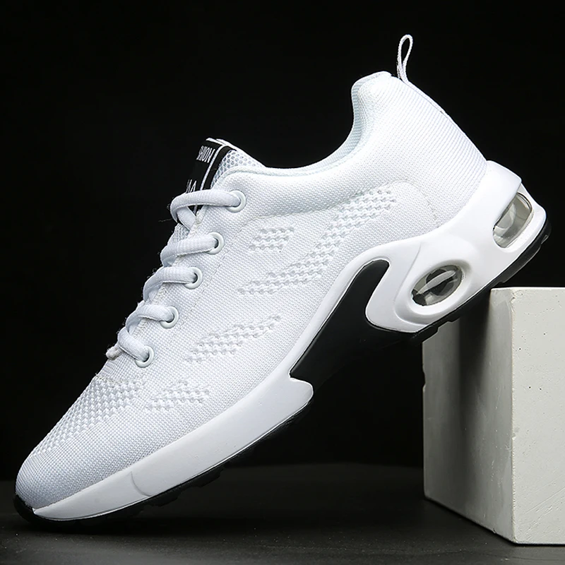 White Casual Women's Running Shoes 42 Comfortable Air Mesh Soft Women's Sneakers 41 Big Size Jogging Lace Up Women's Flat Shoes