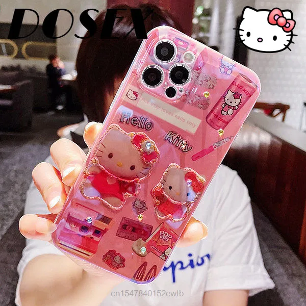 

Японский и корейский милый чехол для телефона Sanrio Hello Kitty Iphone 13 12 11 Pro Max 7 8 Plus X XR XS мягкий силиконовый розовый чехол Y2k женский