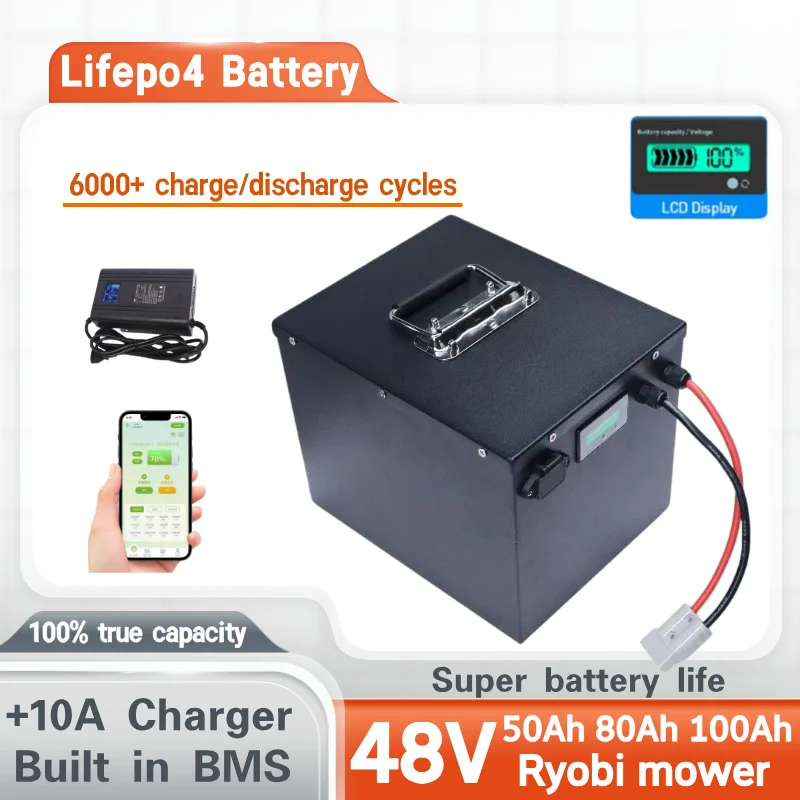 Литиевая батарея KF 48V 50AH 80Ah 100Ah Lifepo4 для Ryobi RM480e RM300e ZT480ex 300MV электрическая косилка с