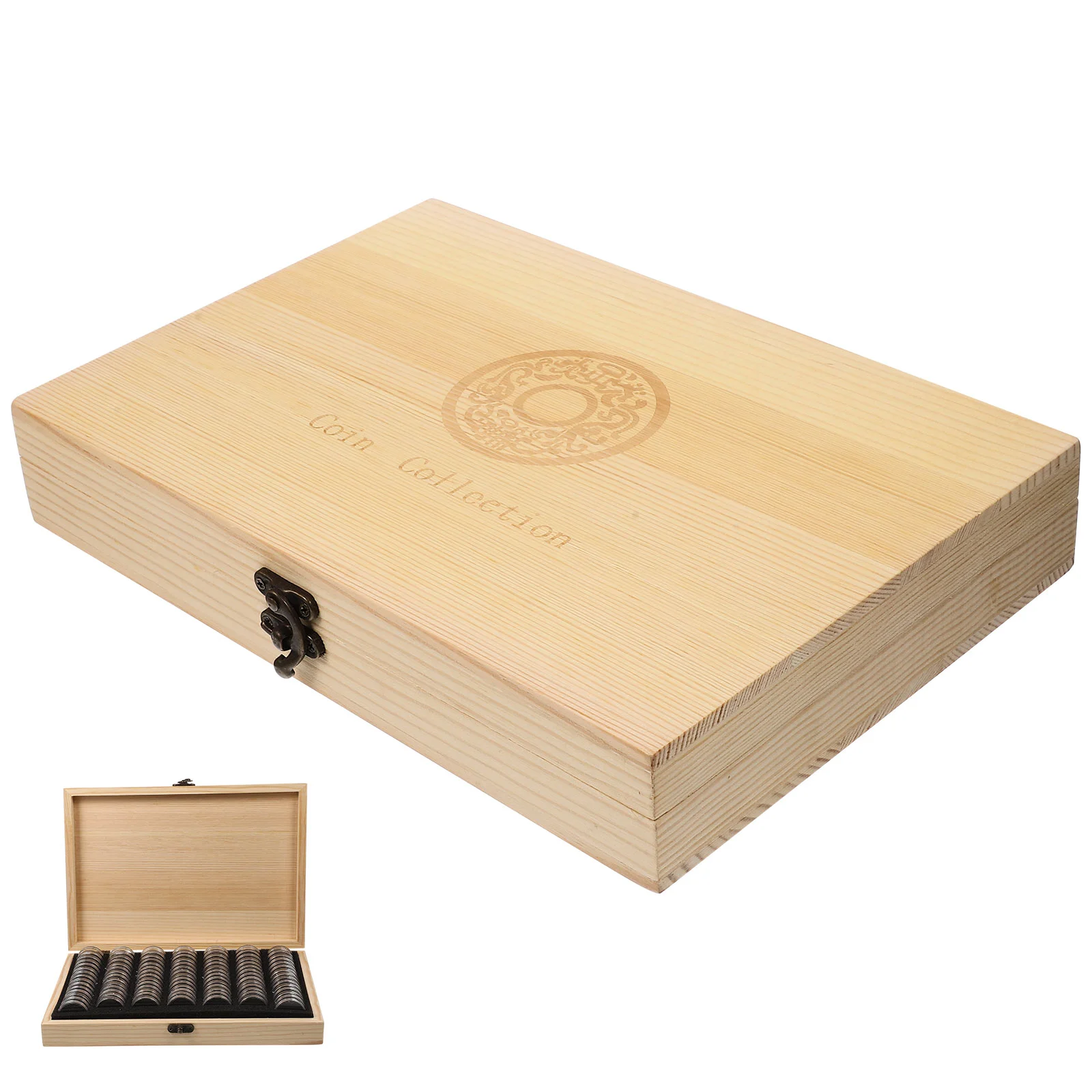 

1 Set Wooden Box Wooden Commemorative Collection Case with Shells