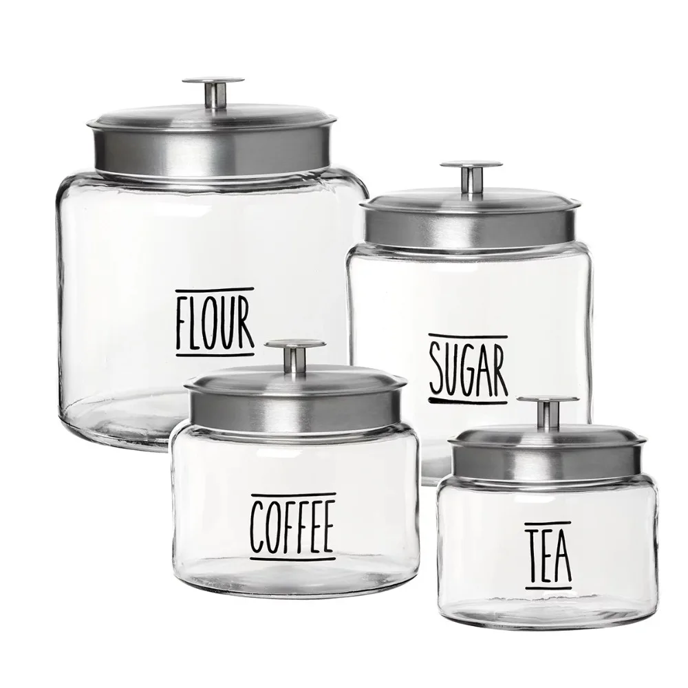 

Clear Glass Farmhouse Montana Food Storage Jars, 4 Piece Set Kitchen & Organization