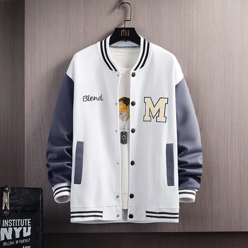Big M Letter Print Hip Hop Patchwork Baseball Jackets Mens Spring Streetwear Coats 2023 New Youth Clothing