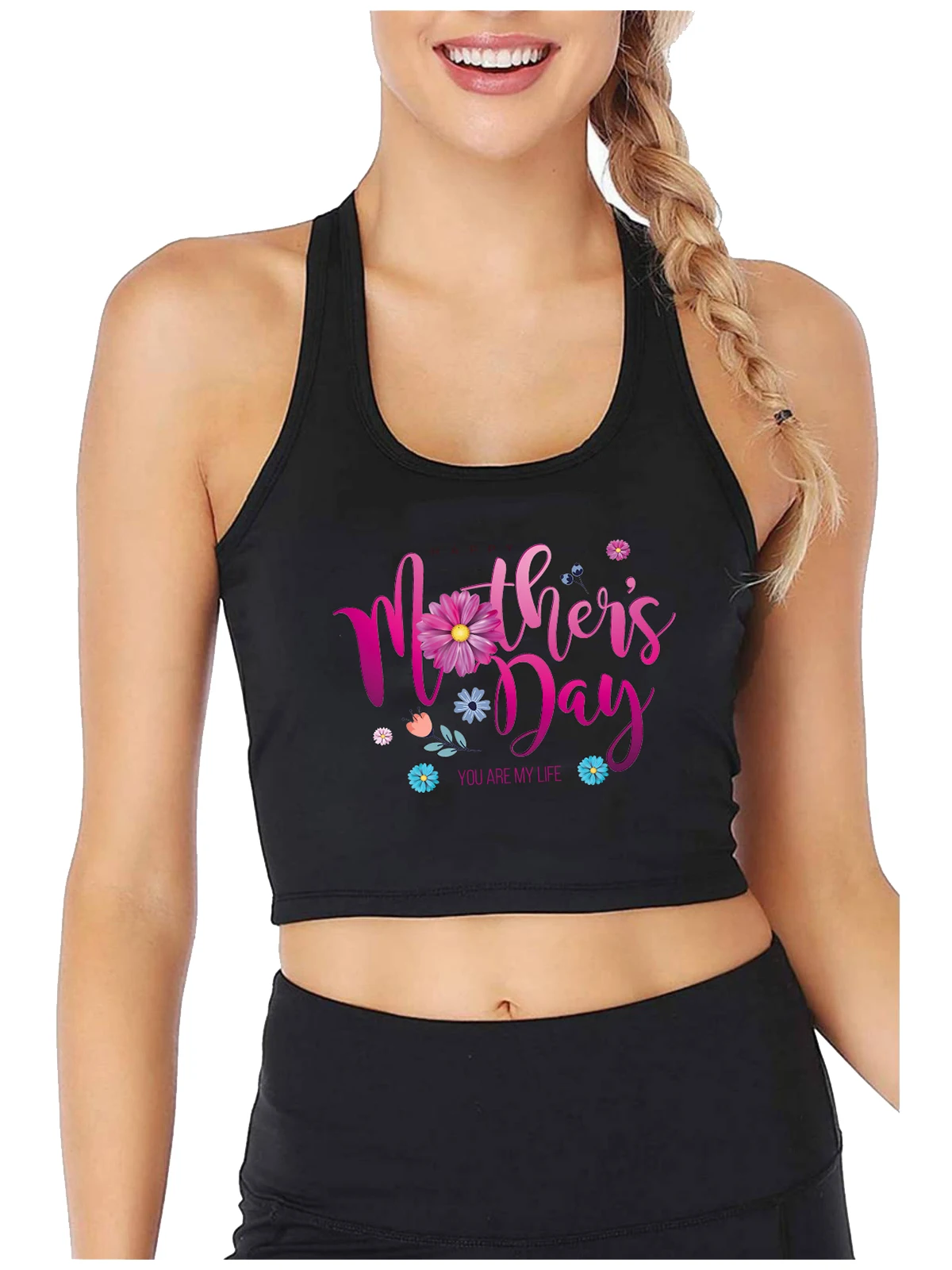

Happy Mothers Day Design Sexy Slim Fit Gift Crop Top Women's Sports Fitness Workout Tank Tops Customizable Cotton Camisole