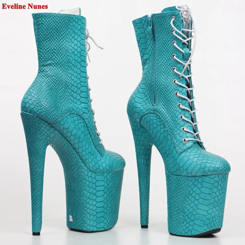 Sexy Snake Pattern Boots Women's Solid Round Toe Cross Straps Super Thin High Heel 36-43 Size Fashion Show Party Shoes