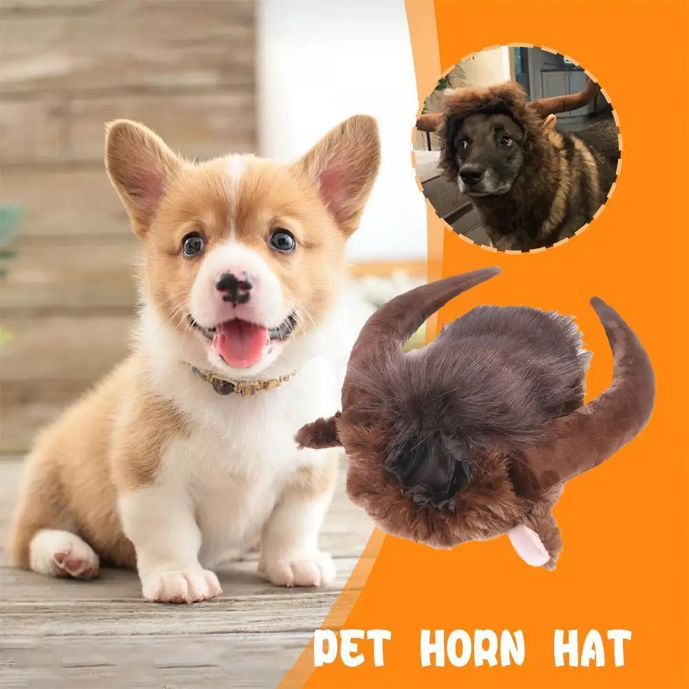 

Dog Hat Winter Warm Funny Bull Horn Wig Pet Dog Cosplay Accessories Costumes Headgear Pet Decor Costume Supplies Cattle Dog G9G5
