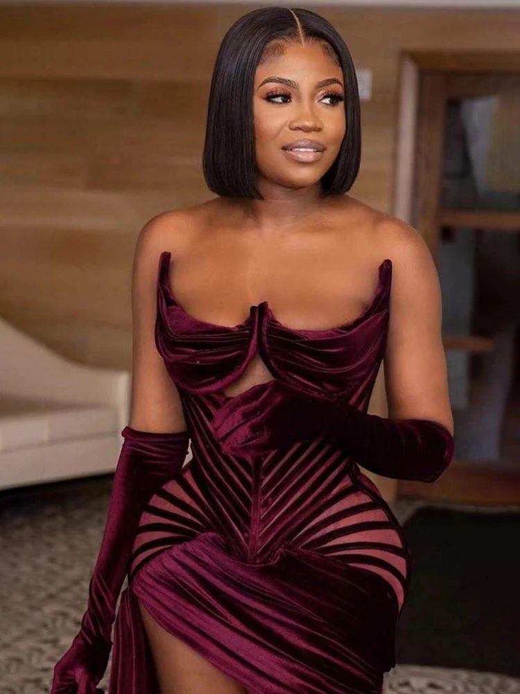 Бархатное платье для женщин VC 2022 бордовое ажурное дизайнерское без рукавов с