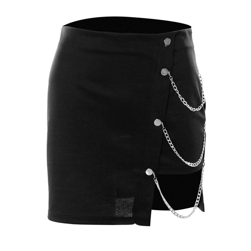 

Goth Punk Rock Black Slim Girls Mini Short Skirts High Waist Chain Skirt Women Streetwear Clubwear