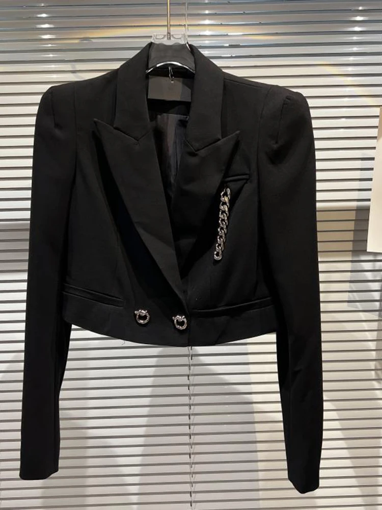 

HIGH STREET Newest 2022 Designer Jacket Women's Metal Chain Embellished Short Blazer