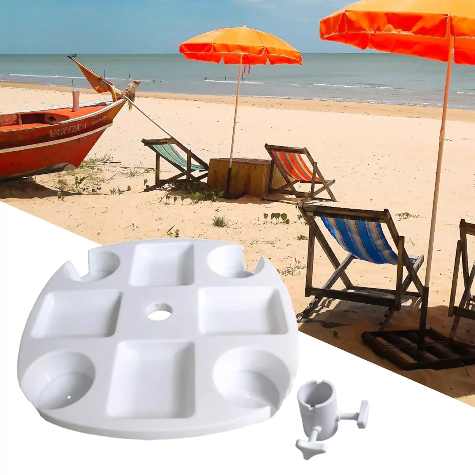 2023NEW Summer Beach Umbrella Table Tray 4 Snack Compartments Outdoor Snack Drink Holder for Beach Swimming Pool Patio Garden