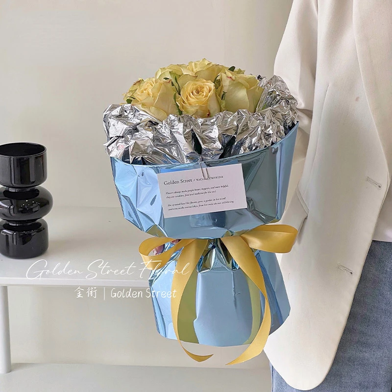 

20pcs Color Mirror Paper Flower Wrapping Paper Metal Glossy Luminous Paper Flower Shop Waterproof Wrapping Flower Material