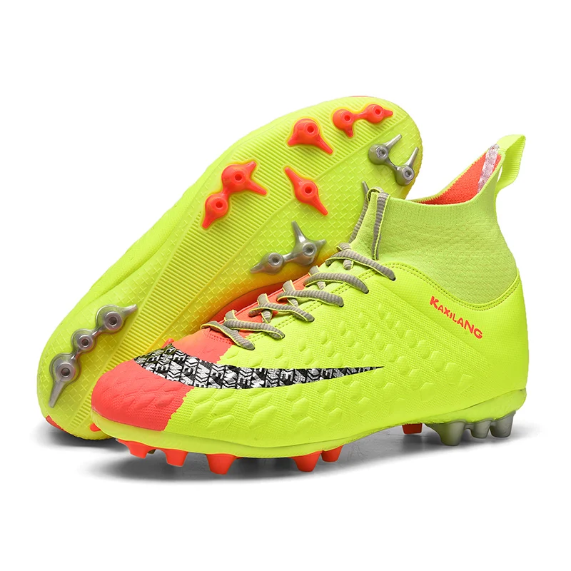 High Quality Yellow Unisex Professional Football Boots for Men Non-Slip FG/TF Soccer Shoes Kids Lace Up Fustal Training Sneaker