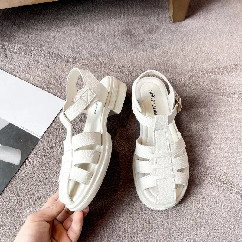 

Summer Women's Low Heel Sandals Roman Casual Elegant Luxury Fashion Gladiator Beach Trend Free Shipping 2022 New Green White