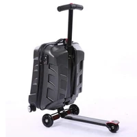 21 inch password lock scooter luggage aluminum suitcase with wheels skateboard rolling luggage travel trolley case