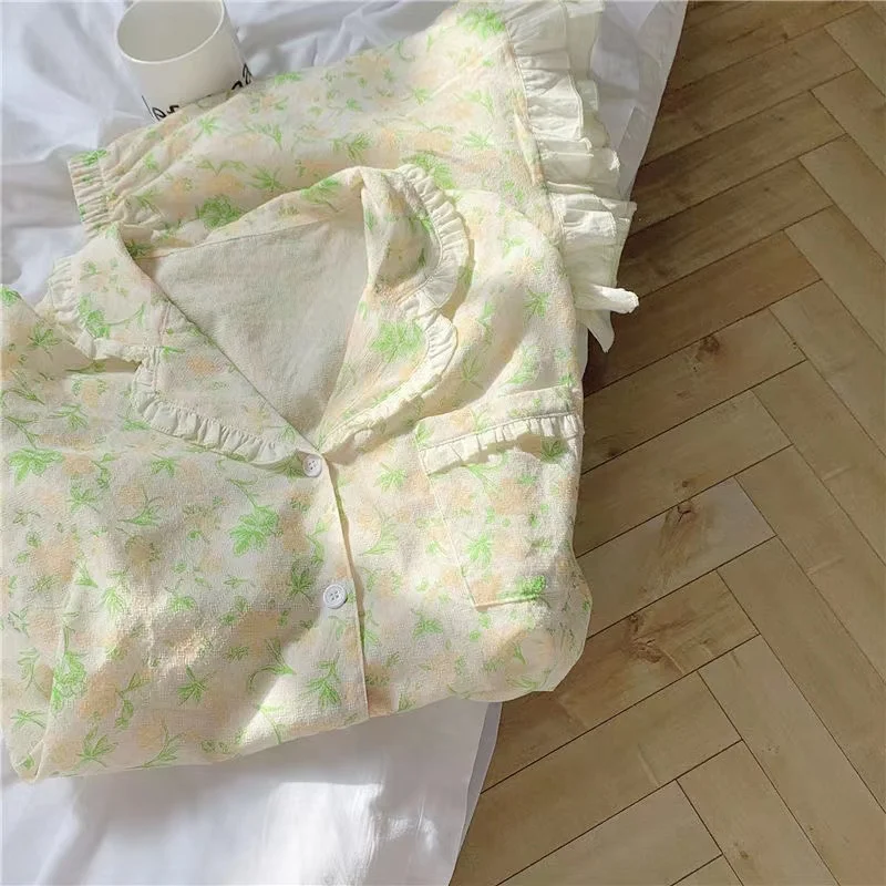 Japanese Style Sweet Cute Pajamas Set For Women Turn-Down Collar Short-Sleeved Shorts 2 Piece / Set Homewear Home Clothes