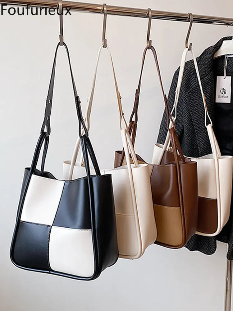 

Foufurieux Contrast Color Bag Women 2022 Autumn Winter New Niche Design Tote Bag All-match Class Commuter Shoulder Bag Harajuku