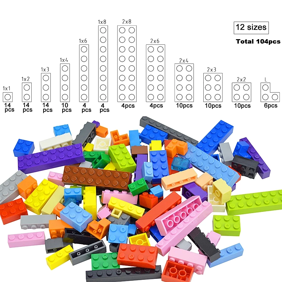 

104Pcs Mixed Thick Building Blocks City Classic Brand Creative Bricks Colorful Bulk Model Figures Educational Kids Brick Toys