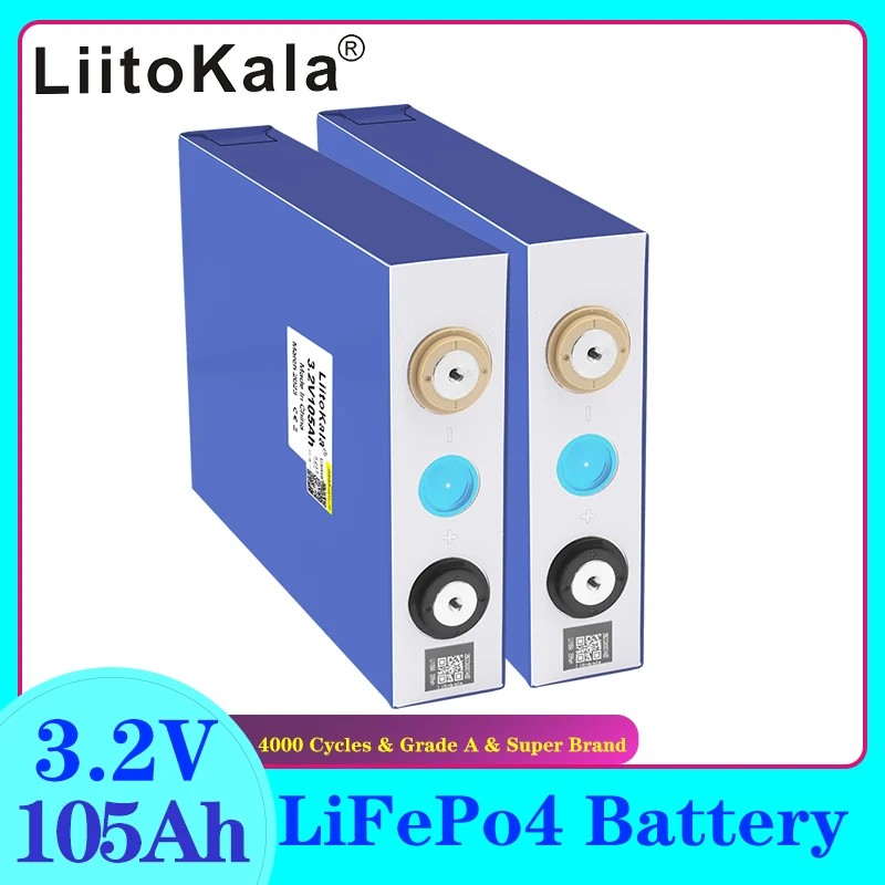 

1-2PCS LiitoKala 3.2V 105Ah Lifepo4 Rechargeable Battery For 12V 24V 48V E- vehicle EV RV Solar Storage Golf Cart Inverter DIY