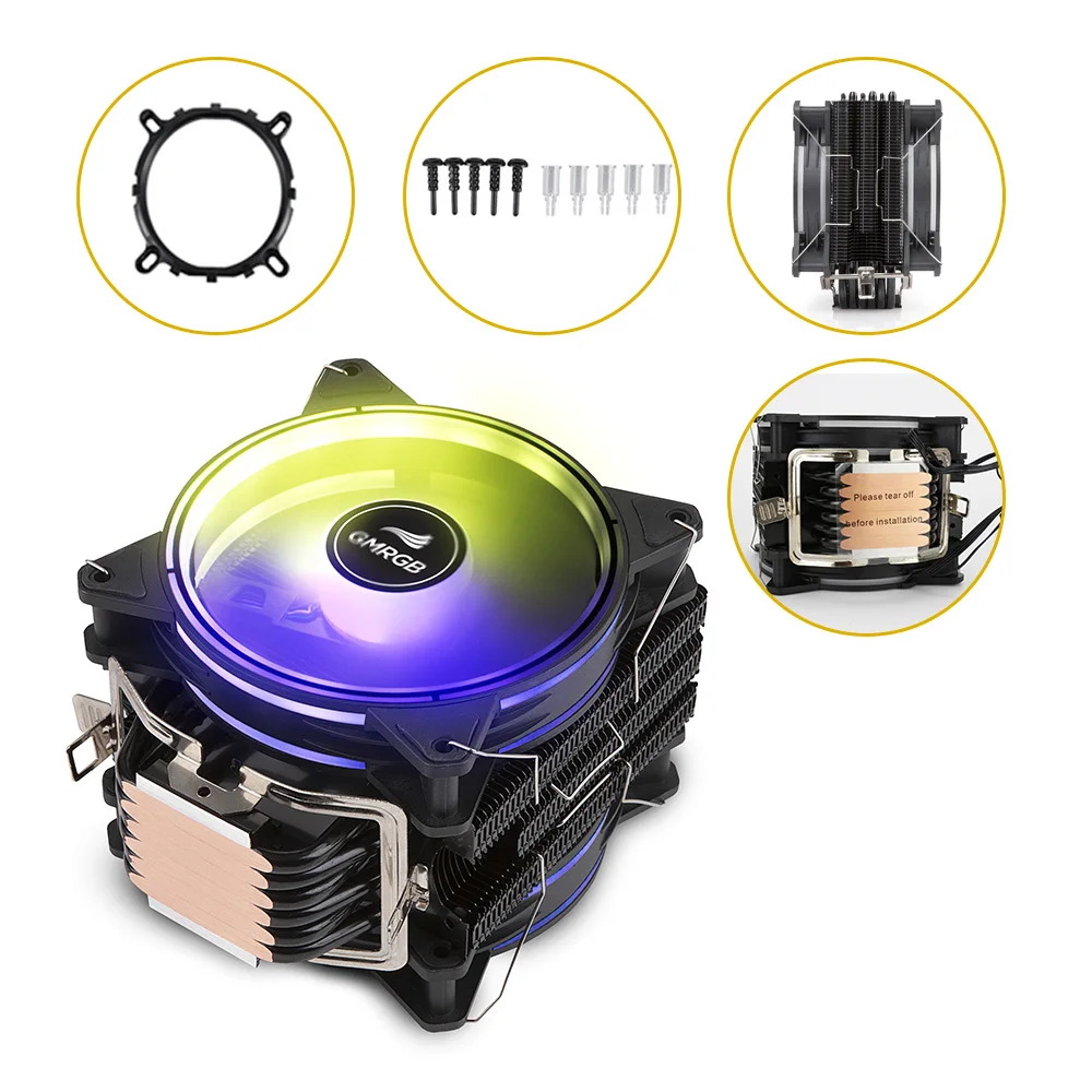 GMRGB 6 rury chłodnica procesora 4 Pin GF206 PWM RGB PC milczy Intel LGA 1700 1200 1150 1151 1155 2011/E5/X79/X99/AMD AM2/AM3/AM4 2 GMRGB 6 rury chłodnica procesora 4 Pin GF206 PWM RGB PC milczy Intel LGA 1700 1200 1150 1151 1155 2011/E5/X79/X99/AMD AM2/AM3/AM4 2