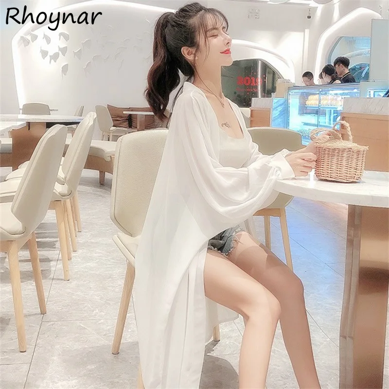 

X-long Blouses Women Thin Summer Cool Loose Sun-proof Design Simple Fashion Casual Ulzzang Gentle All-match Basic Streetwear Ins