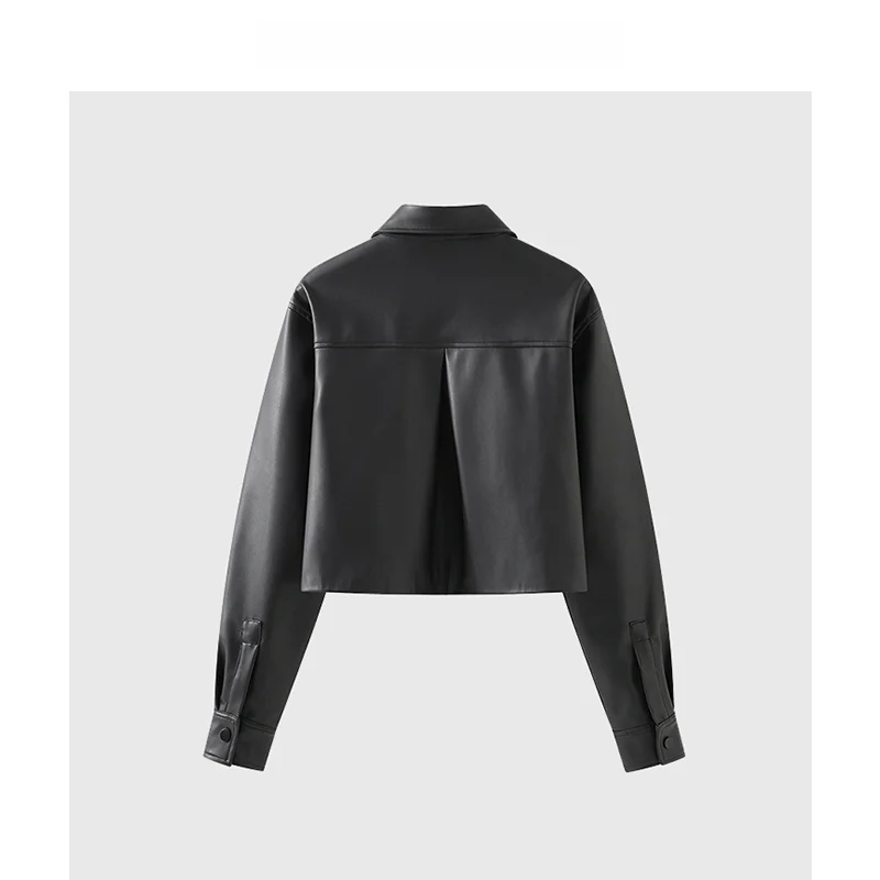 La Chapelle Light Luxury Retro Sle Короткое черное кожаное пальто Женская удобная куртка Overfit