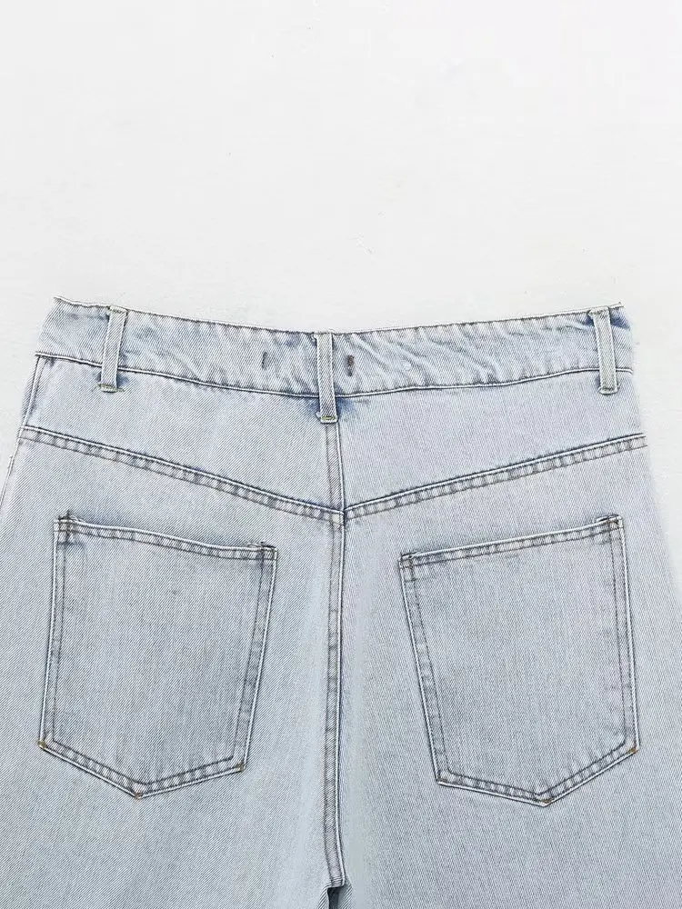 Dave&Di Summer Bermuda High Street Fashion Shorts Women's Denim  High Waist Washed Distressed Shorts Ladies