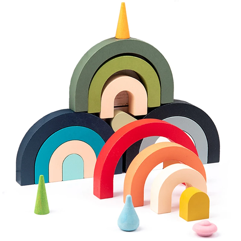 

Children Wooden Rainbow Arched Stacked Toys Montessori Education Building Blocks Jenga Game Ins Style Kids Room Toys Gifts Baby