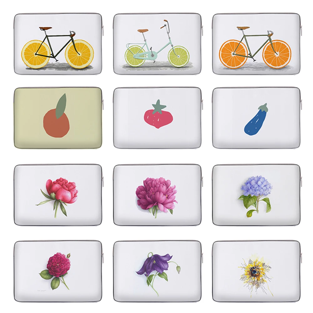 

Laptop Bag Creative Fruits Vegetables Flowers Print Tablet Pouch Student Travel Portable Zipper Case Protective Cover Supplies