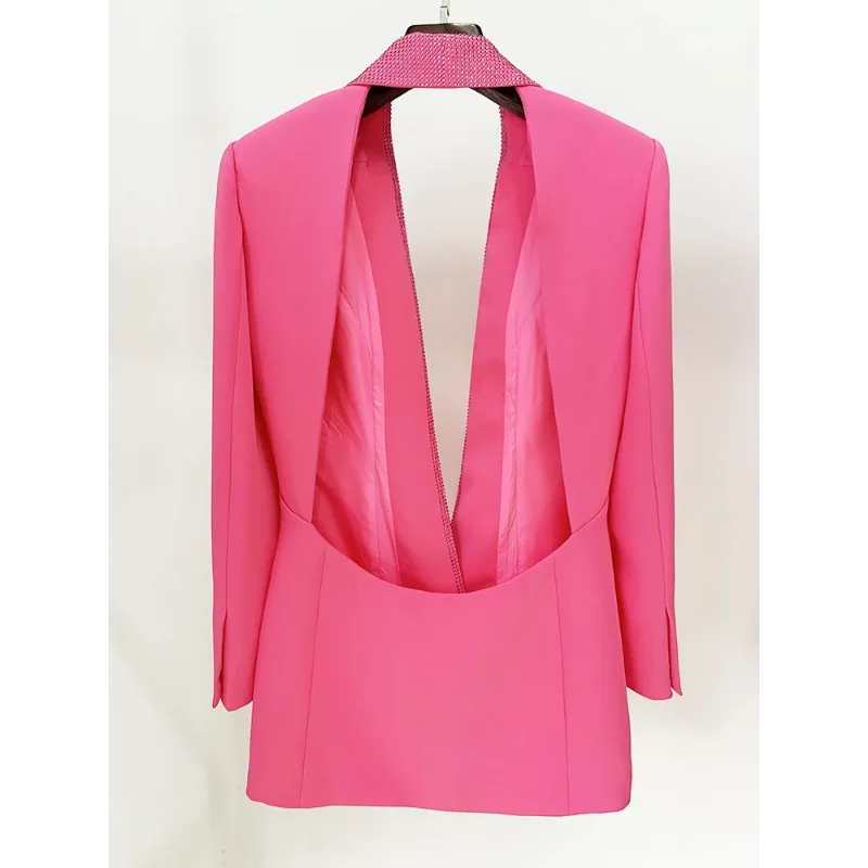 Женский Длинный блейзер с открытой спиной розовый пикантный глубоким V-образным