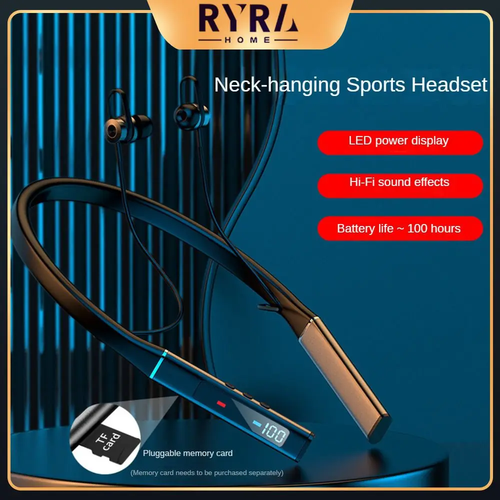 

Headphones Long Endurance Neck Hanging Headset Waterproof Wireless Earbuds For Iphone Earphones Hd Call With Card Gaming Headset