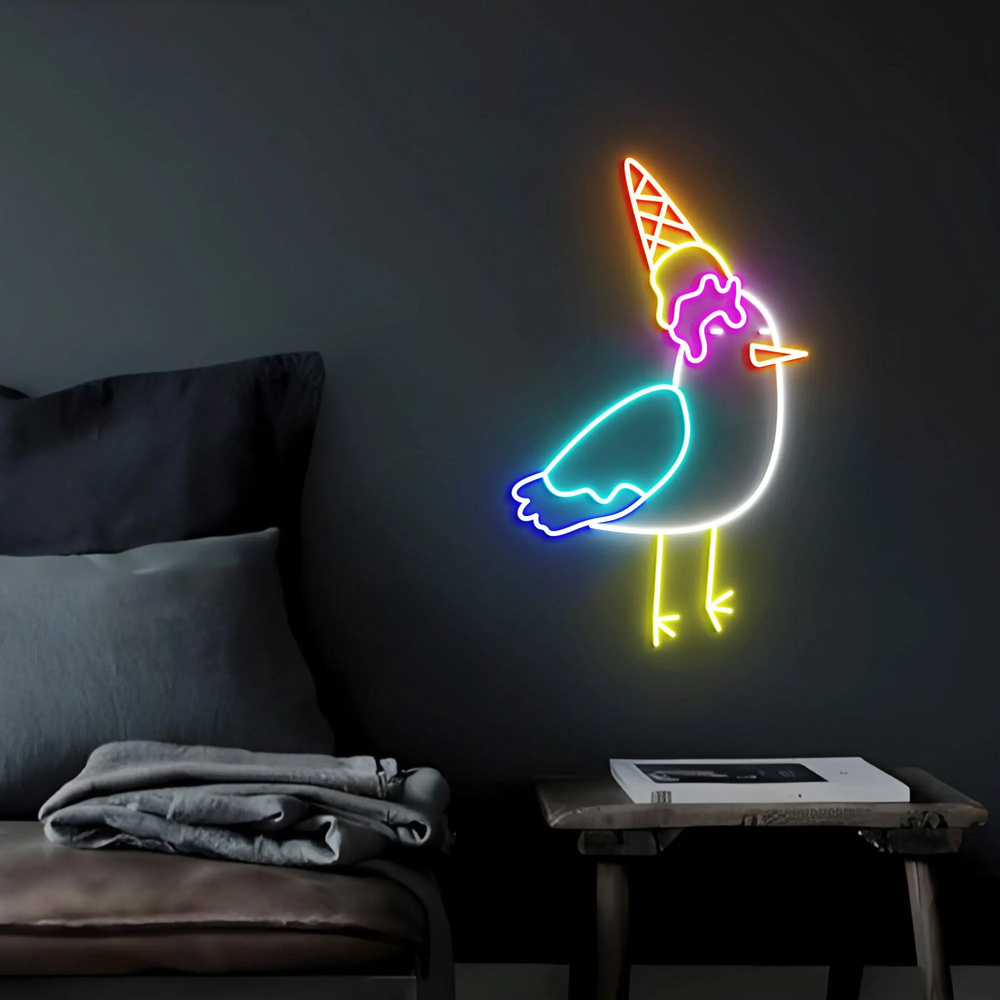 Неоновая вывеска в виде птицы мороженого чайки домашний декор мороженое деловой