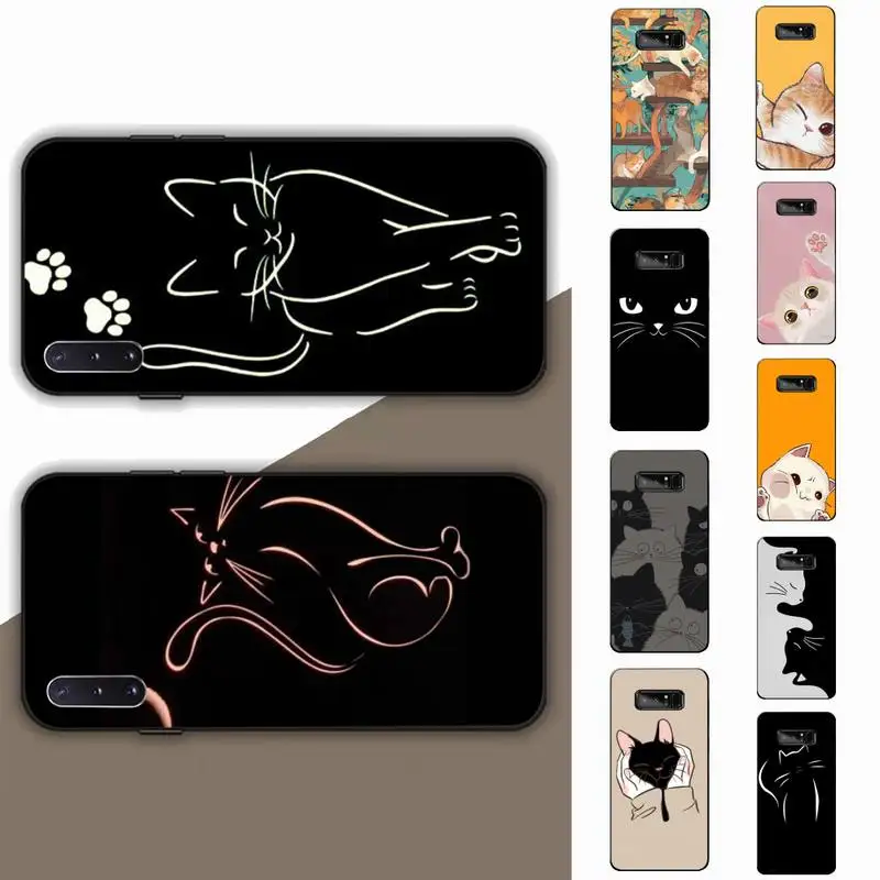 

YNDFCNB Funny Cute Cat Line Art Phone Case for Samsung Note 5 7 8 9 10 20 pro plus lite ultra A21 12 72