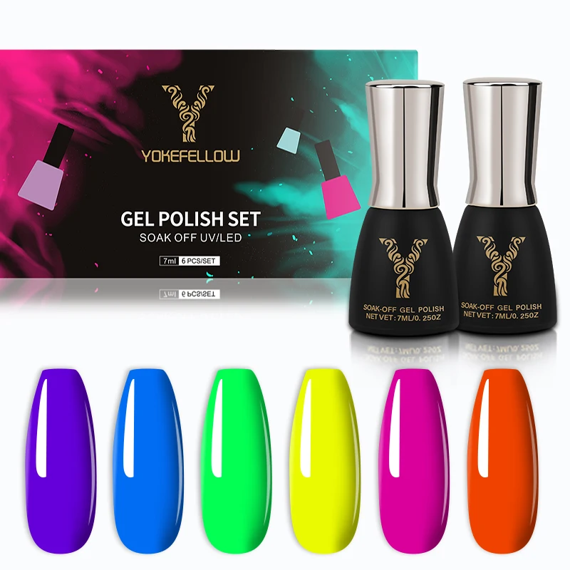 

YOKEFELLOW 6 Pcs Gel Nail Polish Kit , Pool Party Collection Summer Popular Nail Art Design Soak Off LED Lamp Nail Polish Gel
