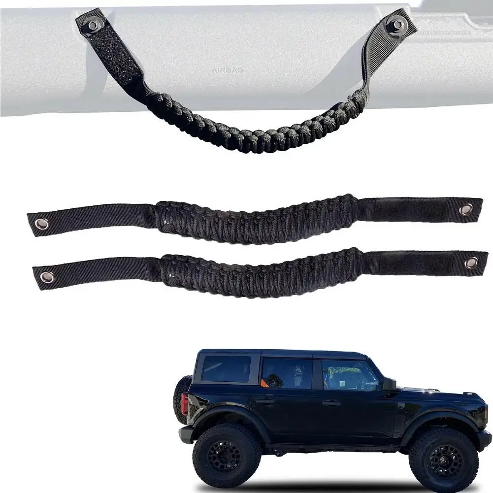 

Roll Bar Paracord Grab Handles Braided Armrest Mounting Grip Handle With Magic Tape For Ford Bronco 2021-2022 1 Pair