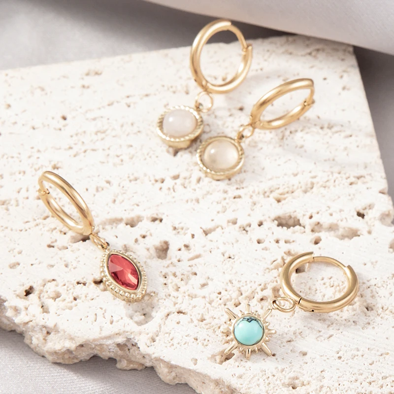 

European and American Stainless Steel Rings for Women Inlaid with Pearl Natural Stone Trend Ring Jewelry Wholesale