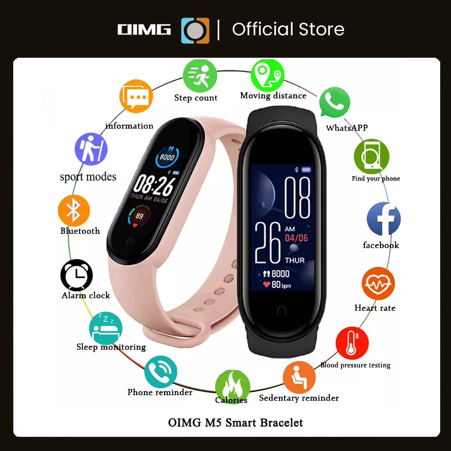 

OIMG Electronic Smart Bracelet For Android Phone Unisex Heart Rate Monitor Fitness Tracker Smartwatch M3 M4 M5 Watch For Xiaomi