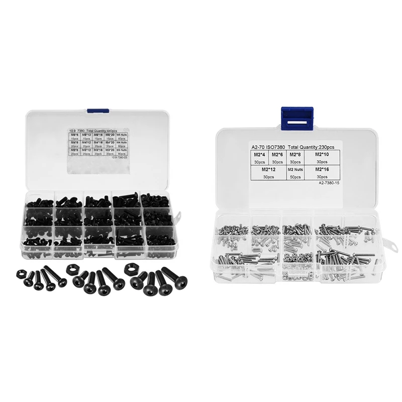 

2 Set Hex Socket Button Head Cap Bolts Screws Nuts Set, M3 M4 M5 & M2
