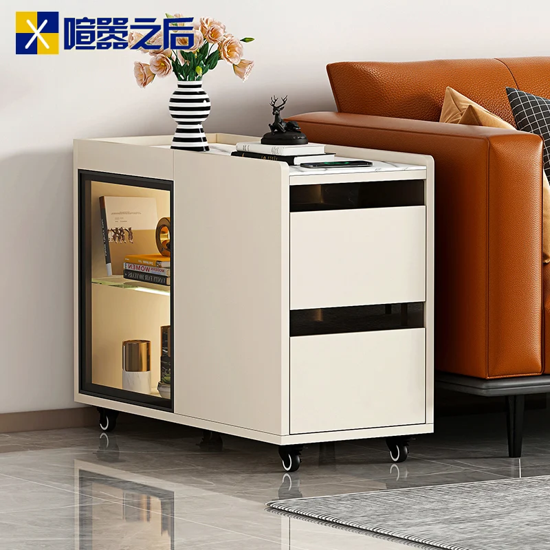 

HXL Living Room Sofa Edge Side Cabinet Stone Plate Removable Corner Table Tea Cabinet Small Coffee Table