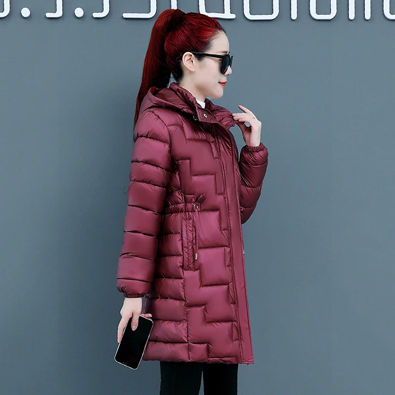 Mother's Winter Long Cashmere Warm Cotton-Padded Jacket New Middle-Aged Elderly Women's Hooded Cotton Coat