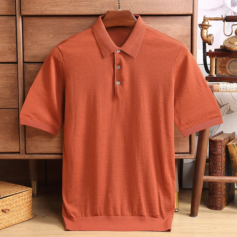 

Wintersweet Wool T-shirt Men's 2023 Spring Summer New Solid Color Short-Sleeved T-shirt Business Casual Pure Wool High-End Top