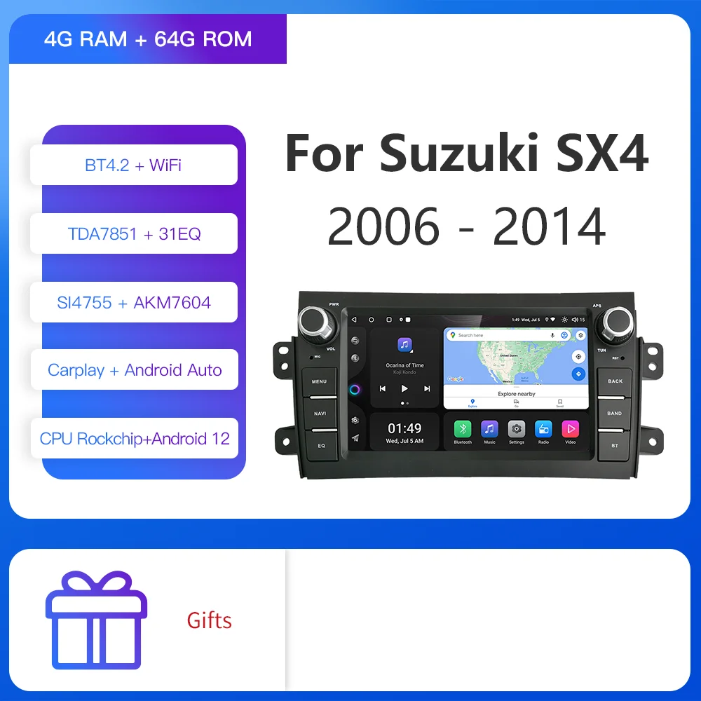 

Мультимедийная магнитола Kapud для Suzuki SX4 2006-2013 Fiat Sedici 2005-2014, 8 дюймов, Android 12