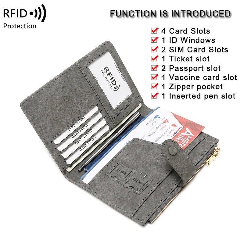 Фото Новый антивандальный RFID-чехол для паспорта с молнией и застежкой, многофункциональный дорожный футляр для документов №3