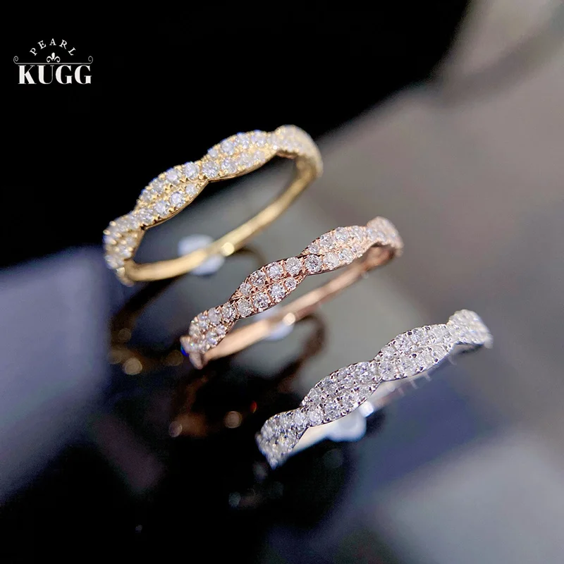 

KUGG 18K White or Rose or Yellow Gold Rings Natural Diamond Ring Fashion INS Style Exquisite Jewelry Gift for Women and Girls
