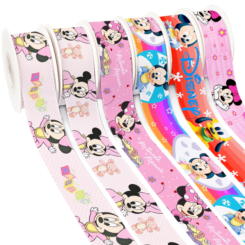 

Cute Disney Minnie Mickey Cartoon Characters Printed Grosgrain Ribbon 10 Yards Satin Ribbon for DIY Craft Supplies Sewing